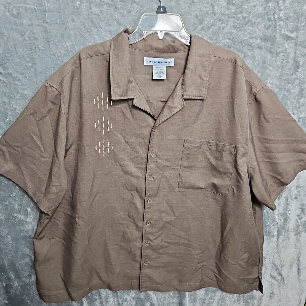 Irvine Park Mens 3X Shirt Button Casual Short Sleeve Embroidered Pocket Brown